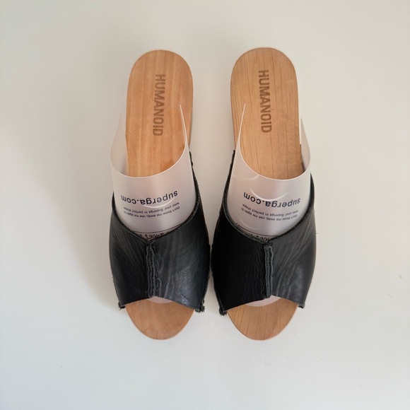 Humanoid Leather Wood Heel Sandals Black Open Toe Clogs EU36 Quiet Luxury - Picture 3 of 7